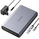 ORICO Aluminium hårddiskhölje 3,5 tum USB C 3,2 6 Gbps externt HDD-hölje för 2,5 tum/3,5 tum SATA HDD SSD max 20 TB med USB C/A 2-i-1-kabel, stöder UASP, 12 V/2 A strömförsörjning (DD35C3)