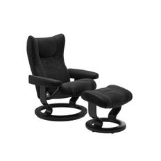 Stressless® Wing classic medium stol inkl. skammel - kampagnemodel (Paloma okselæder - Sort, inkl. skammel, Classic stel sortbejdset)