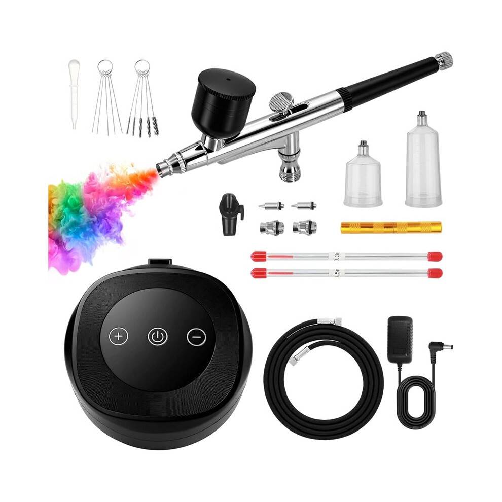 Airbrush Kit with Air Compressor, 48 PSI 10 L/Min High Pressure Air Brush Kit with 0.3/0.5mm Cleaning Sets EU Plug A