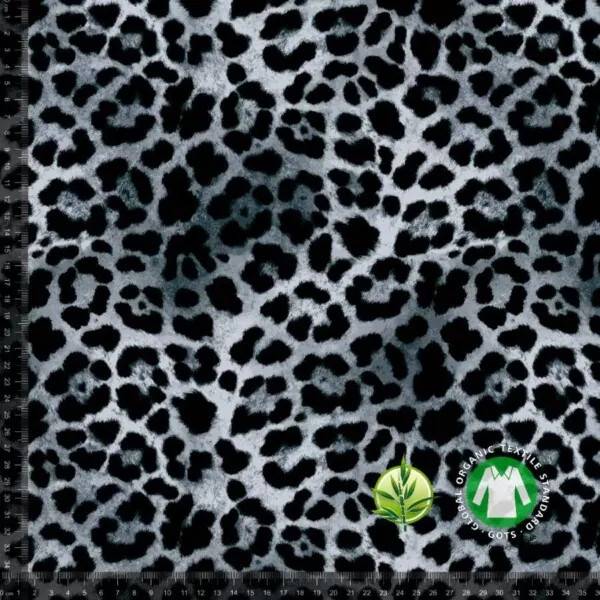 Bambusjersey, Digitalprint M/Leopardprint, grå.