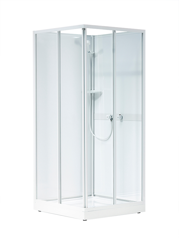 Contura Next overdel med skydedøre: B=90cm, L=90cm, H=190cm, Hvid / Glas transparent
