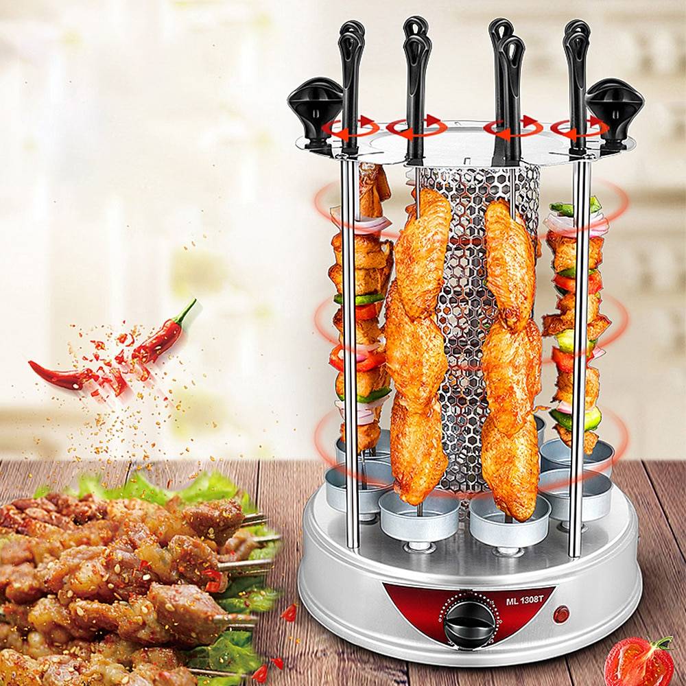 Elektrisk bbq grillmaskin automatisk roterande grill rökfria spett automatisk roterande timing grillmaskin hushåll - 8 spett