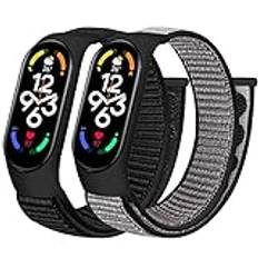 BTTNG Armband kompatibelt med Xiaomi Mi Band 7/Mi Band 6/Mi Band 5 4 3/Amazfit Band 5 armband, 2 Pack Andningsbar Nylon Sport Solo Loop Ersättningsarmband för Mi Band 7/6/5/4/3 Kvinnor Män,