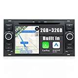 YUNTX Android 12 bilradio för Fiesta/Mondeo/Transit/Focus/Kuga-2 din [integrerad trådlös bilspel/Android Auto/GPS]-IPS 2,5D pekskärm med kamera DAB/kontroll/spegellänk/Bluetooth 5.0