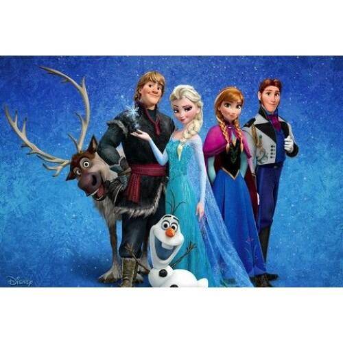 Frozen sukkerprint A4 med Elsa, Anna og venner til kage - Sukkerpapir
