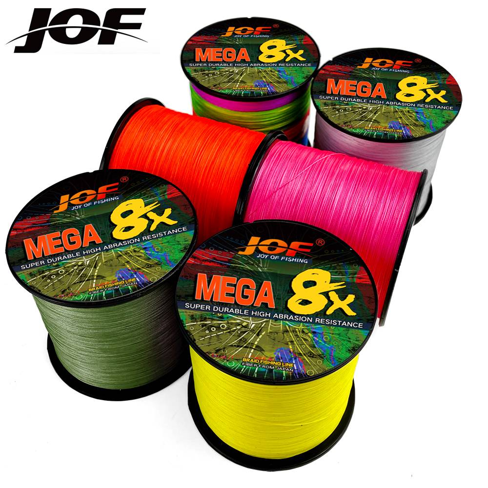 JOF X8 Strands 1000M 500M 300M Super Strong PE Braided Fishing Line Multifilament Thread Max Drag 18-78LB Carp Reservoir Pond
