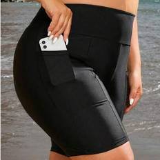 Hög elasticitet Simning SPRTY Plus Bredband midja bikinibotten med telefonficka - Svart - 1XL,2XL,3XL,4XL