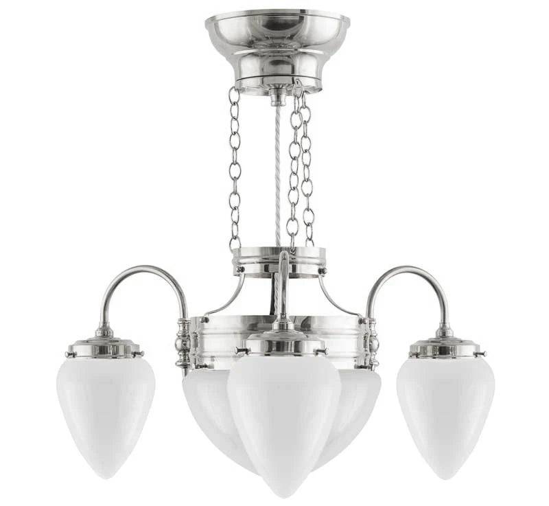 lysekrone - Trearmet ringkrone nikkel med opalhvidt glas