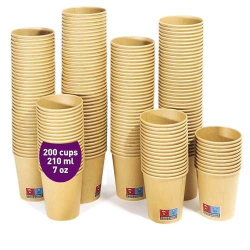 GoBeTree 200 engångsmuggar 210 ml/7 oz med träpinnar. Robust, läckagesäker Perfekt för kaffe, te och läskedrycker. Luktfri Kraftkopp