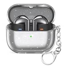 BEAUDOM transparent fodral för Samsung Galaxy Buds 3 Pro och Galaxy Buds 3 [Med karbinhake] skyddsfodral och fodral kompatibelt med Samsung Galaxy Buds 3 Pro & Galaxy Buds 3 (gnistra)