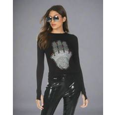 Lauren Moshi McKinley Hamsa Elements Long Sleeve Top - S / Black