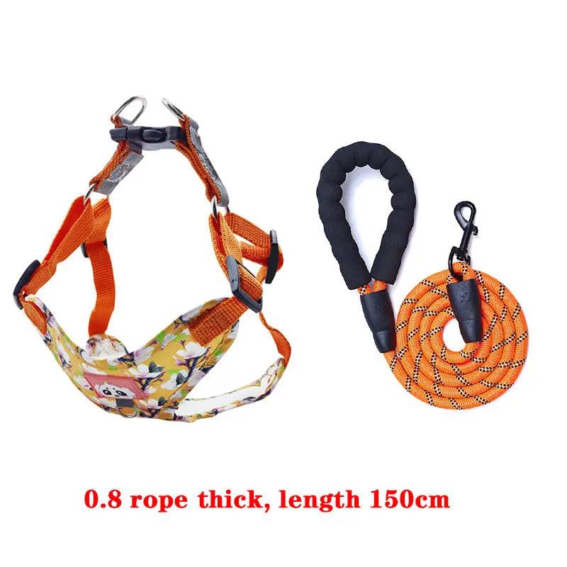 Adjustable Dog Harness & Leash Set with Reflective Strips - ORANGE 02 / S (S)