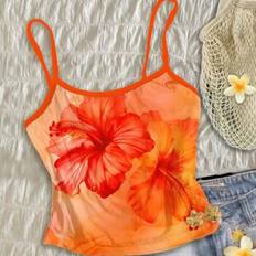 Vintage Casual/Semesterstil Sexig Söt Orange Hibiscus Tie Dye Tie Dye Grafisk Handmålad Blommor Akvarell Coconut Girl Boho Semester Bohemian Music Fes - Multifärgad - L,M,S,XL,XS