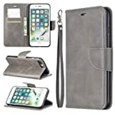 Apple iPhone 7 Plus/8 Plus fodral, SATURCASE PU-läder flip-magnet plånbok stativ kortfack skyddande fodral med handrem för Apple iPhone 7 Plus/8 Plus (grå)