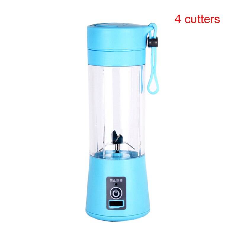 Bärbar elektrisk frukt citrus juicer flaska handhållen smoothie maker juice mixer fping - Blå fyra skärare