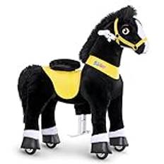 PonyCycle 2023 nya modell E Mekanisk Gungande Häst Barn Ridleksak med Broms (Svart/Storlek 4 för ålder 4-8) Toddler Present Plysch Ridleksak Häst Rid på - E438