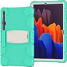 Fodral till Samsung Galaxy Tab S7 FE/S8 Plus/S7 Plus 12,4 tum, hybrid stöttåligt robust skyddsfodral Tab S8 Plus/S7 FE 5G fodral 30 cm med pennhållare ställ silikonskydd (mintgrön)