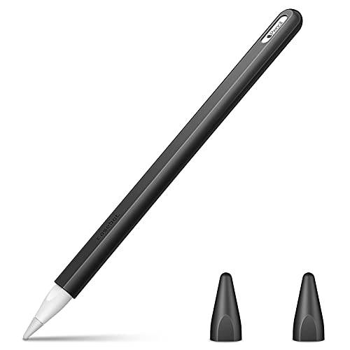 FINTIE Fodral kompatibelt med Pencil (2nd Generation), lätt mjukt silikonfodral med 2 spetsskydd för iPad Pro 11/12.9 iPad Air 4, svart