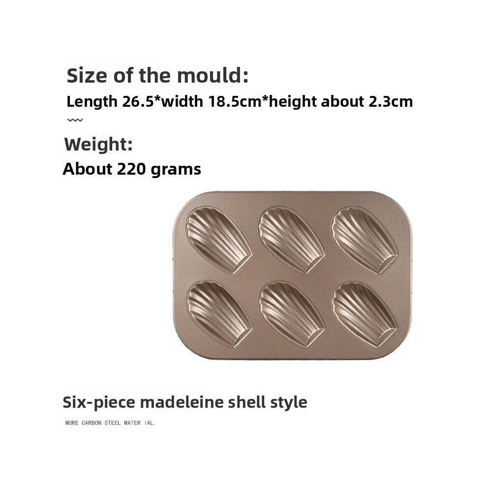 (6 Line Madeline Gold)Nonstick Mini Cake Mold With Carbon Steel For Oven Baking And Party Treats