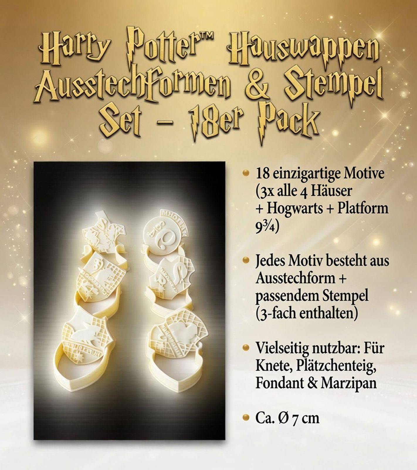 18x Harry Potter Kecks-Ausstecher mit 6 verschiedenen Motiven Fondant-Ausstechern Fan-Artikel Beige