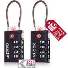 iXLOCK TSA-godkänd Kabellås (Svart 2 pack) 4-siffrig kod TSA Lås Godkänd Säkerhet Ryggsäck Hänglås Resväska, Lås, Kombinationslås med Kabel resväska lås, Gymskåp, Hänglås