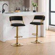 Chairus Set med 2 Velvet Swivel Barstolar, justerbar höjd, för kök, matsal, köksö (Svart-2)