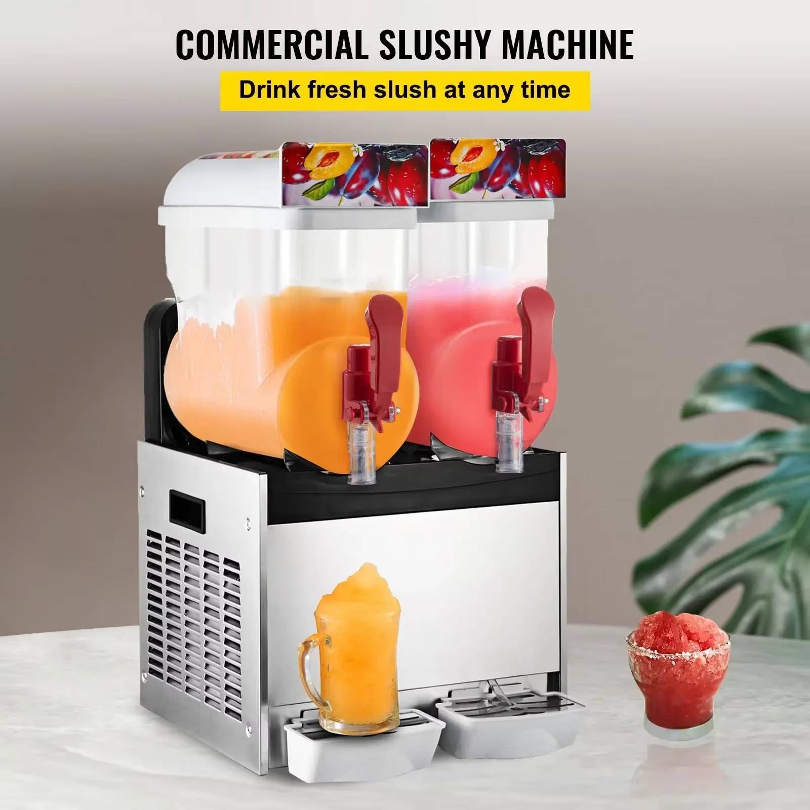 SIHAO Commercial Slushy Machine 500W -15Lx2 Tanks  Dual Tank Frozen Drink Maker for Margarita, Smoothie, Juice, Tea & Coffee