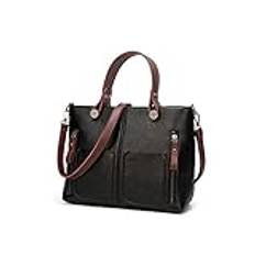 HJUGHPN Damhandväskor Stor hänger lös för kvinnor vintage lyx Handväskor Designer Big Fashion Lady Shoulder Messenger Bag Pu Leather Crossbody Bag(Schwarz)