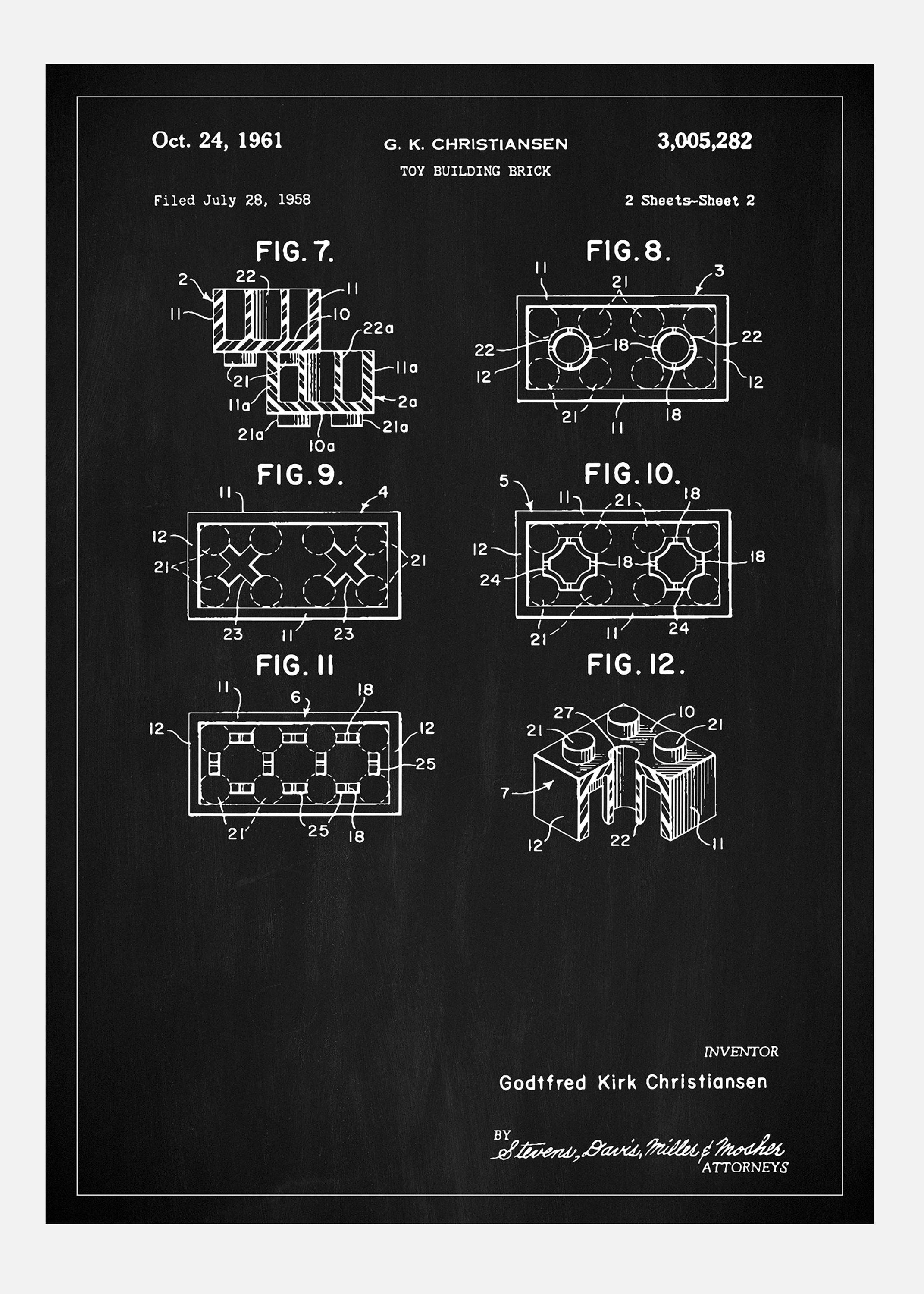 Patent Print - Lego Block II - Black Canvastavla (30x40 cm)