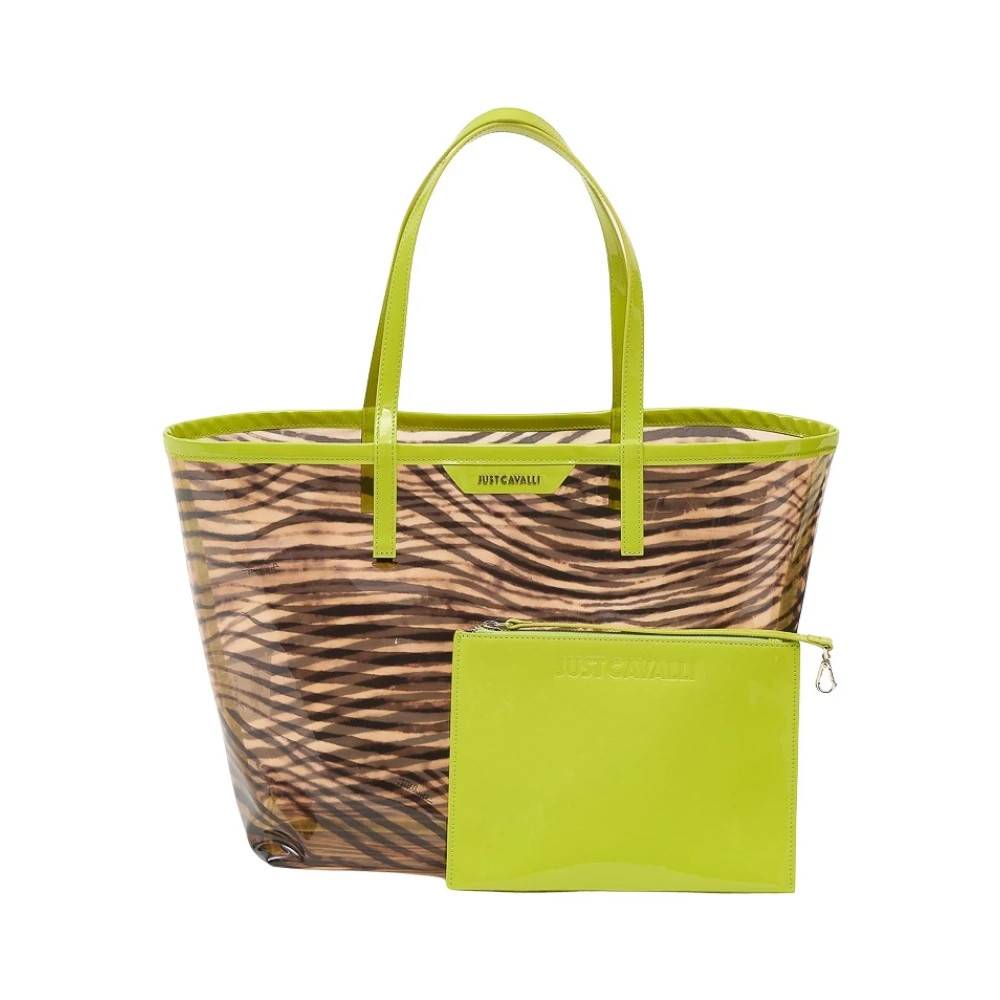 Just Cavalli Zebra Print Strandtaske med Aftagelig Pung - Tasker - Dame - Beige - ONE SIZE -
