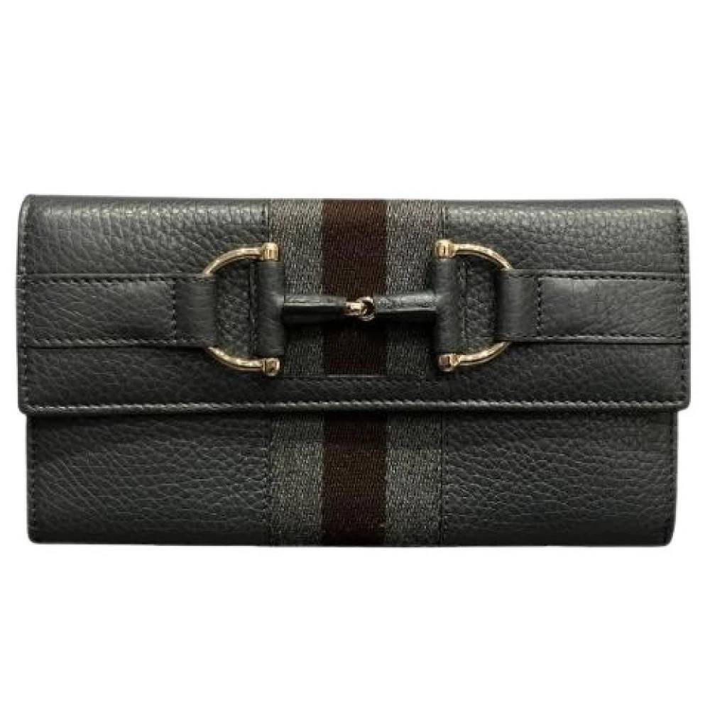 Gucci Vintage, Vintage , Herre, Grå, ONE SIZE, Læder, Pre-owned Horsebit Læder Lang Pung