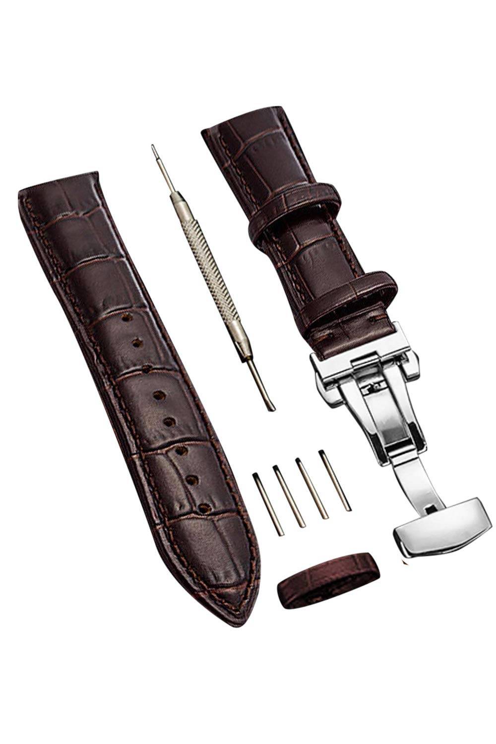 Watch Strap Watch Band 23mm 24mm 22mm 21mm 20mm 19mm 18mm Genuine Leather Watch Band Replacement Strap D Buckle Waterproof Sweatproof Watch Leather