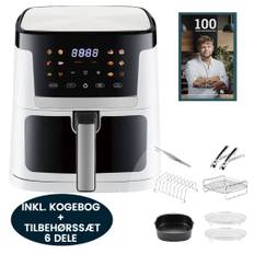 Casper Sobczyk Digital Airfryer 7 Liter, Hvid - 1800W  + Tilbehør Sæt 6 Dele + Kogebog