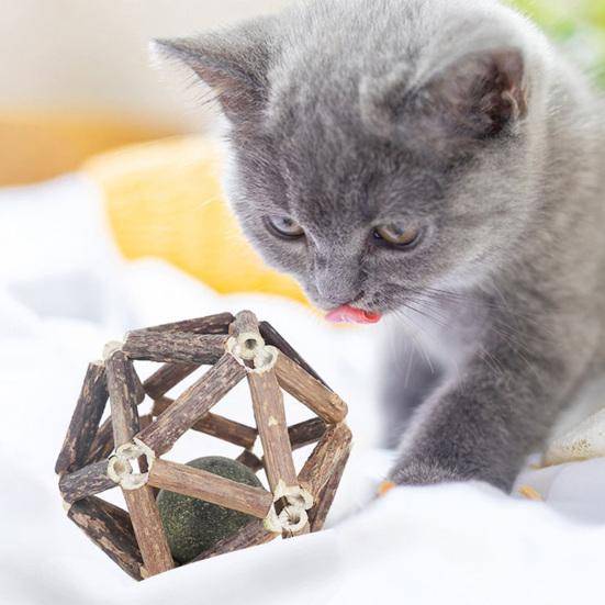 Yousheng Kattmynta Träboll Leksak Naturlig Silvervinranka Pinne Burboll med Kattmynta Boll Kattunge Tandrengöring Tugg Leksak för Innekatter beige