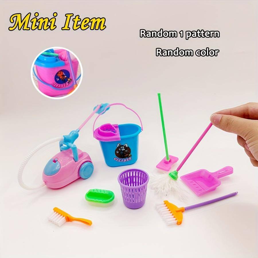 9pcs Collection Miniature Mop Dust Cleaner Doll Housework Cleaning Supplies Tools Collection Dollhouse Furniture Decoration Doll Accessories