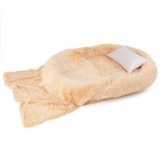 Fluffig hundsäng för människor & hundar med tvättbar hundfilt 171 x 115 cm brun