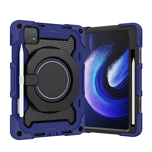 Kompatibel med Xiaomi Mi Pad 6/Mi Pad 6 Pro surfplatta fodral barn, robust slitstarkt skyddande fodral W 360° roterande handtagsstativ + axelrem för Xiaomi Mi Pad 6 fodral/Mi Pad 6 Pro (blå)