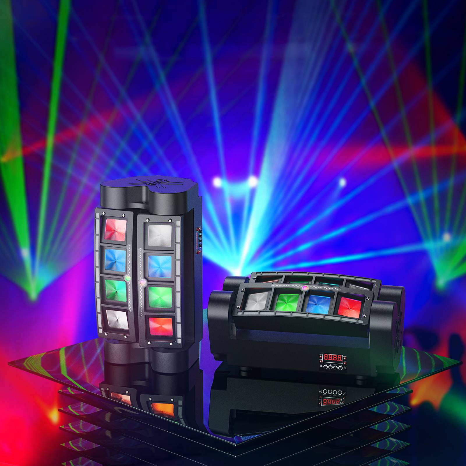 U'King 2PCS Mini Spider Moving Head Light DMX512 Control RGBW Beam LED Stage Lighting Effect for DJ Disco Party Show Wedding