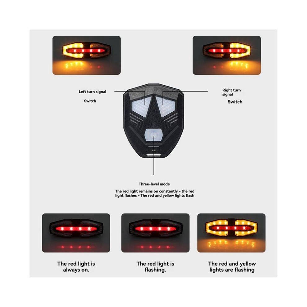3X Solar Bike Tail Light with Turn Signals Warning USB Rechargeable Bike Lights Wireless Remote Control Bike Rear Light