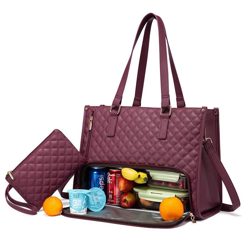 Tote Bag Women's Thermal Insulation Lunch Box Leak-proof Crossbody - Wine Red / 36X16X30cm