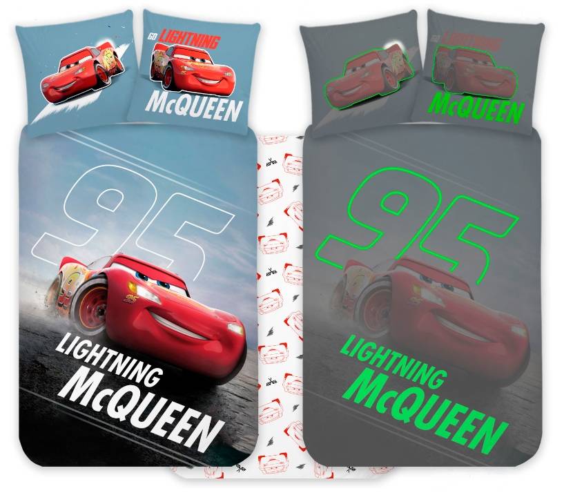 Blixten McQueen sängkläder - 100% bomull - Juniorpåslakanset 100x140 cm - Självlysande - Multi/Blå (100x140 cm)