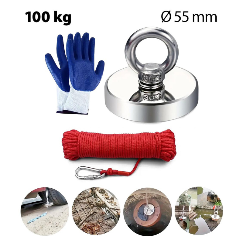 Fiskemagnet Sæt 100 kg - 20 meter reb