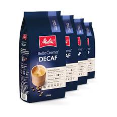 Melitta BellaCrema Decaf Ganze Kaffee-Bohnen entkoffeiniert 4 x 1kg, ungemahlen, Kaffeebohnen für Kaffee-Vollautomat, koffeinfrei, milde Röstung, geröstet in Deutschland, Stärke 3