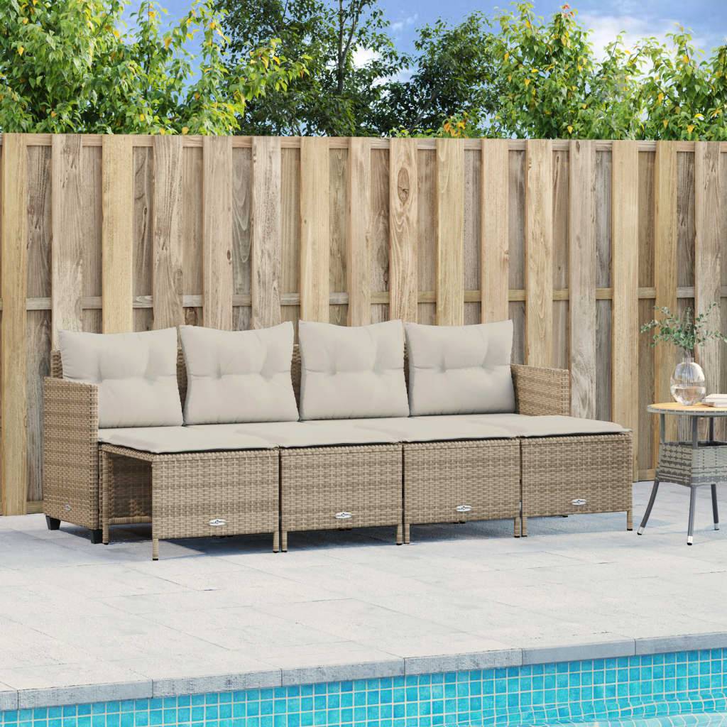 vidaXL Soffgrupp för trädgården med dynor 5 delar beige konstrotting