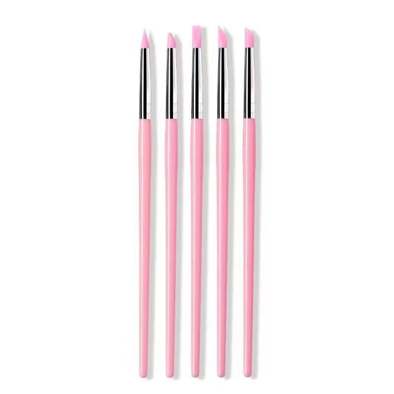 5Pcs/Set Silicone Nail Art Pen Brush UV Gel Polish Tip 3D Acrylic Flower Carving Embossing DIY Dotting Polish Brushes Sculpture Pen DIY Manicure Tool