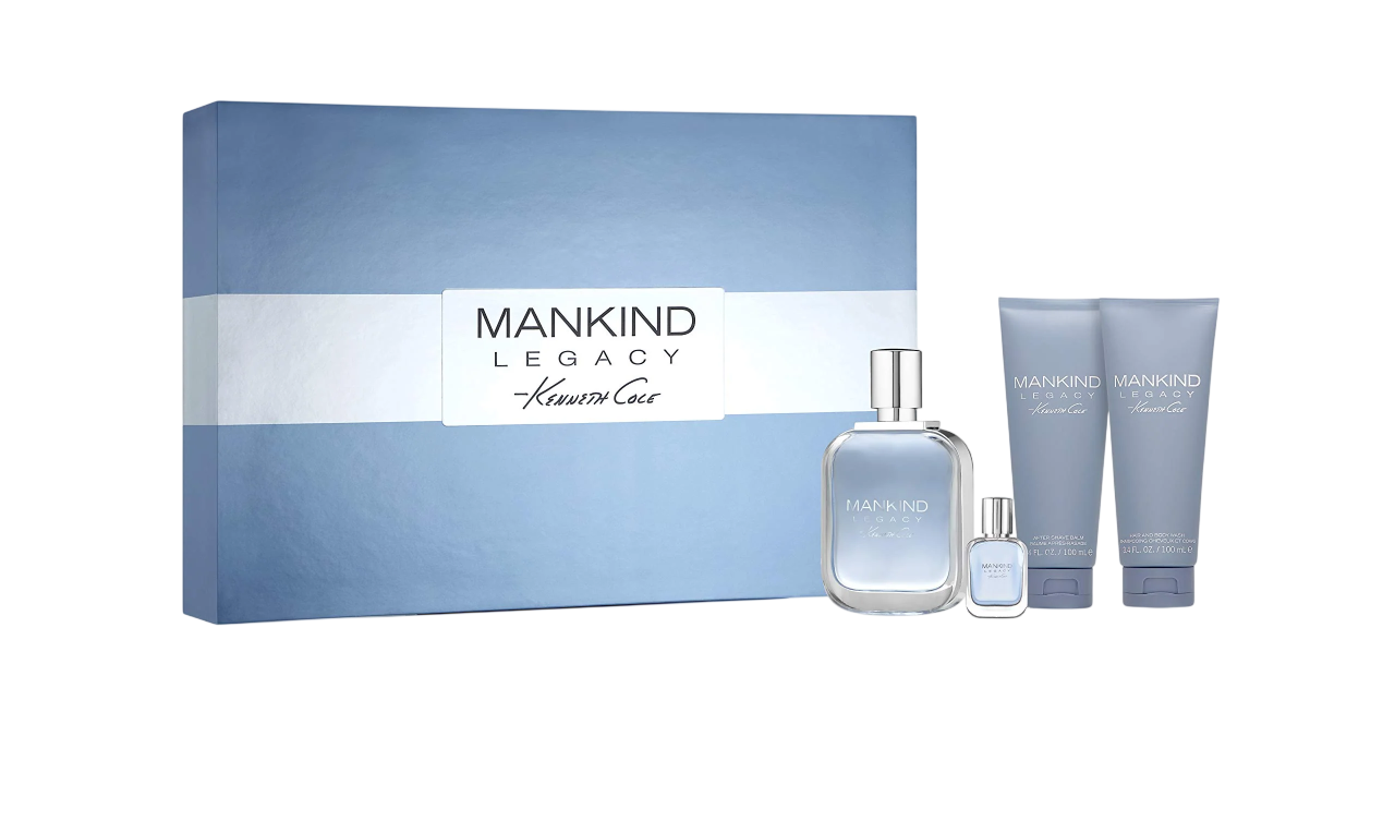 Set Kenneth Cole: Mankind Legacy, eau de toilette, per uomo, 100 ml + Mankind Legacy, balsamo dopobarba, 100 ml + Mankind Legacy, gel doccia e shampoo