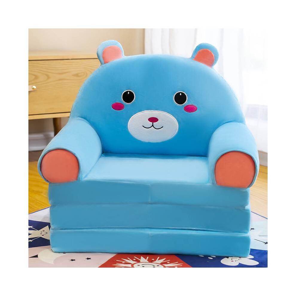 (Blue Bear)Kids Couch Fold Out Foldable Princess Chair Sofa Folding Toddler Bed Lounger Chair Bedroom For