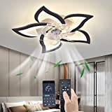 69CM Dimmning Takfläkt med belysning, LED 50W Dimming Takfläkt ljus med fjärrkontroll & APP Bluetooth, Modern Takfläktlampa för vardagsrum Sovrum Kontor (Svart)