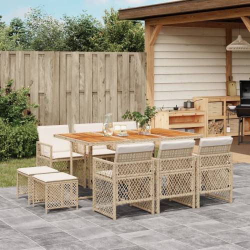 Matgrupp för trädgården med dynor 11 delar beige konstrotting