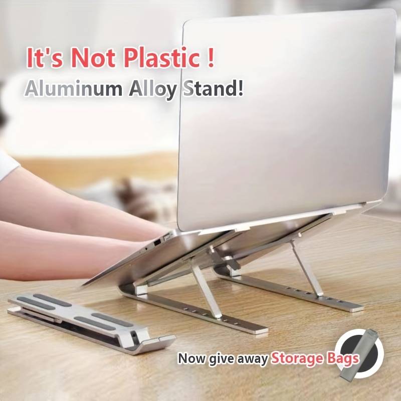 TEMU Portable Laptop Stand, Aluminum Alloy Notebook Holder, Foldable Adjustable Cooling Base Compatible With All Laptops!